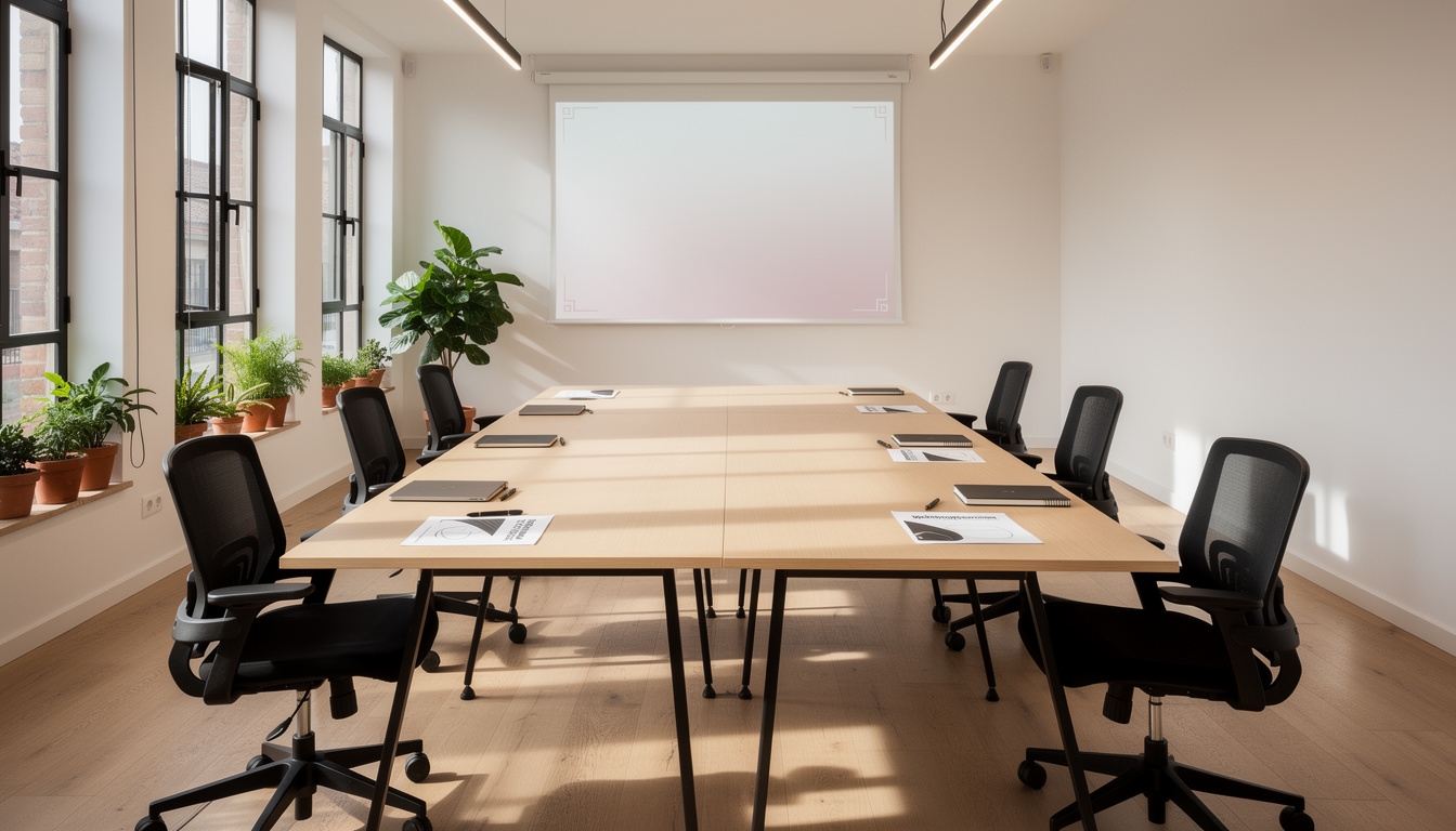 Espacio de trabajo moderno en Madrid preparado para el workshop de hostelería